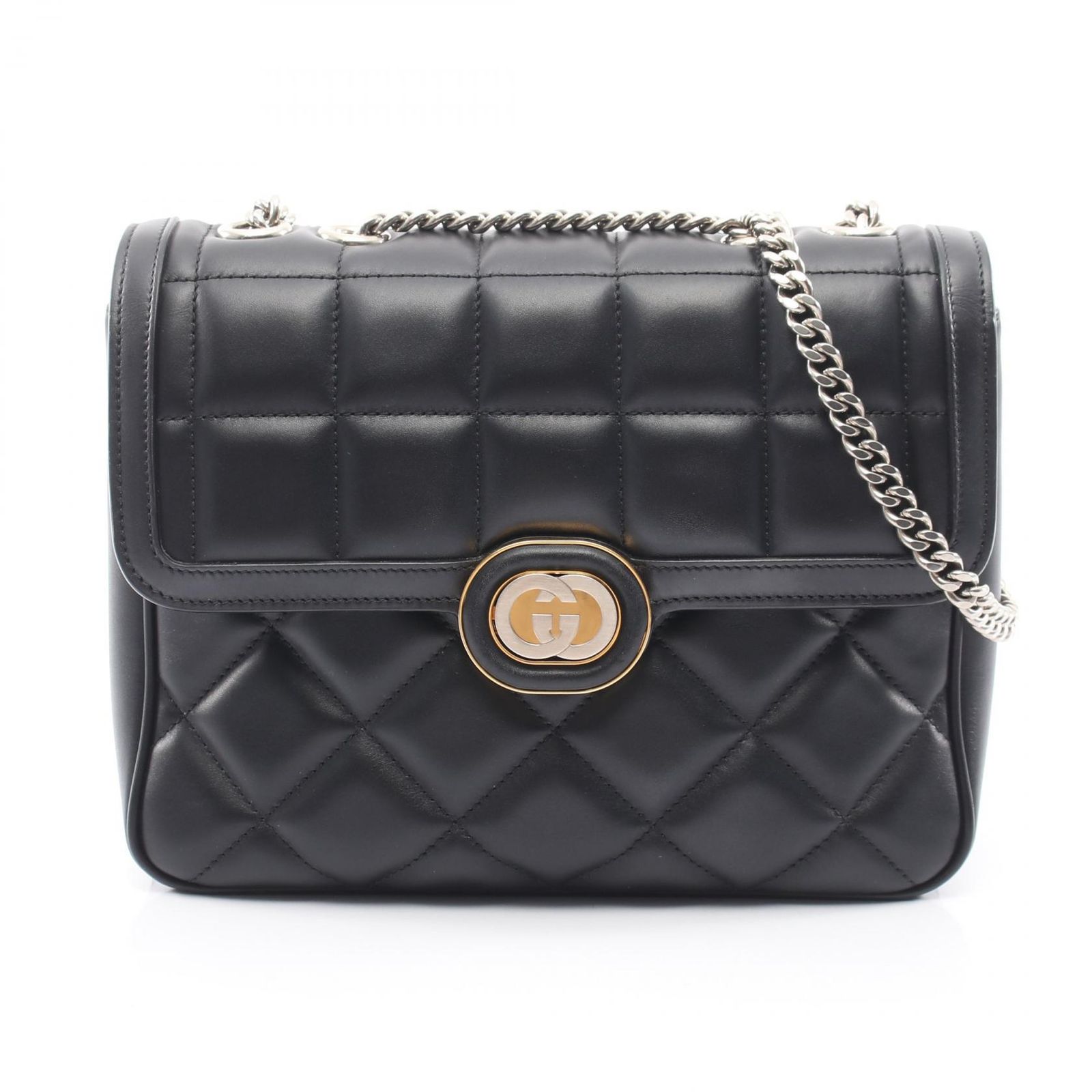 グッチ GUCCI ショルダーバッグ デコ 740834 ブラック レザー デコ チェーンショルダー レディース Used A