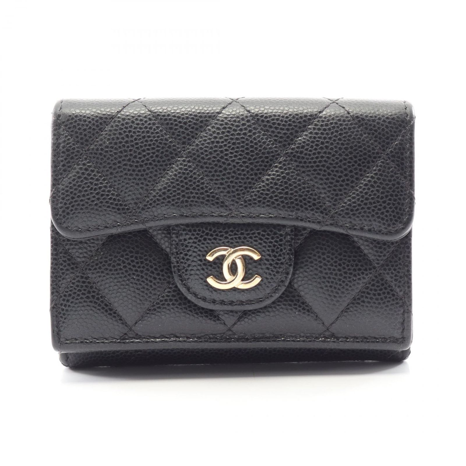 シャネル CHANEL 三つ折り財布 クラシック スモール フラップ ウォレット マトラッセ ブラック キャビアスキン(グレインドカーフ) マトラッセ コンパクト ウォレット