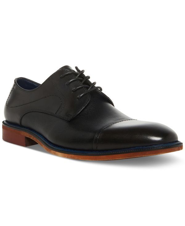 スティーブ マデン メンズ シューズ オックスフォード レザー Steve Madden Mens Zane Tonal Textured Leather Mid Oxford Dress Shoe Black Leather ブラック