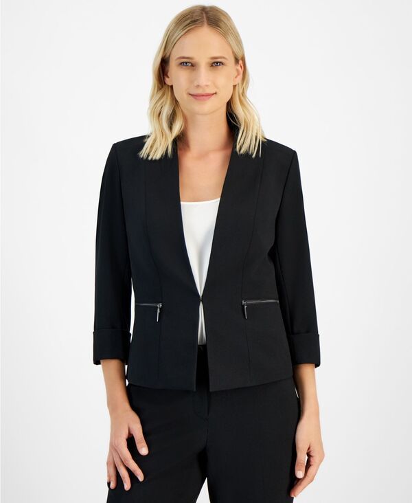 カスパール レディース アウター ジャケット・ブルゾン クレープ ブレザー Kasper Womens StretchCrepe OpenCollar Blazer Black ブラック