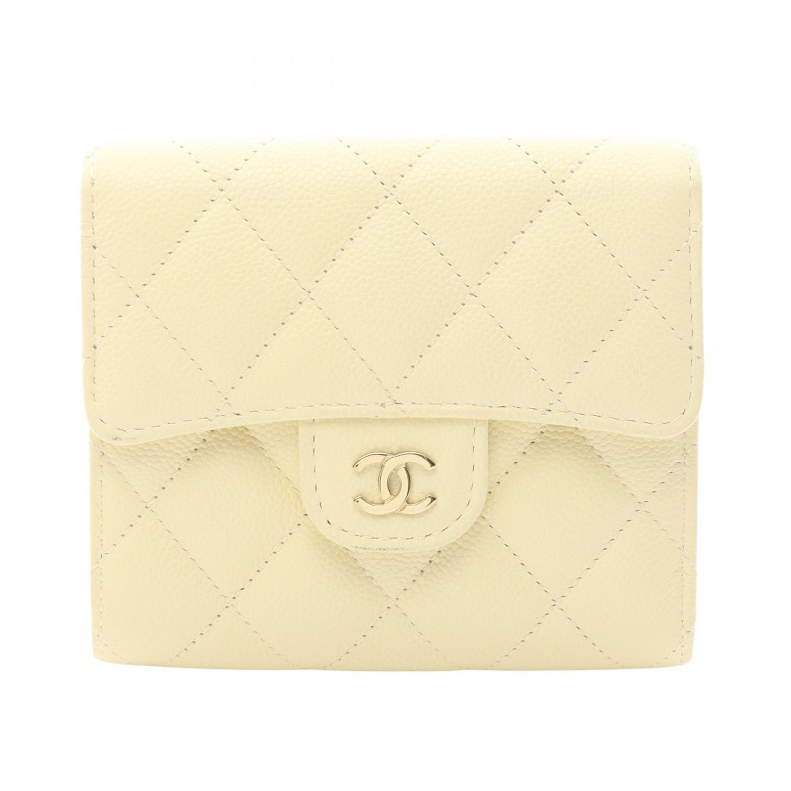 シャネル CHANEL 三つ折り財布 クラシック スモール フラップ ウォレット パステルイエロー キャビアスキン(グレインドカーフ) マトラッセ 三つ折り財布 レディース