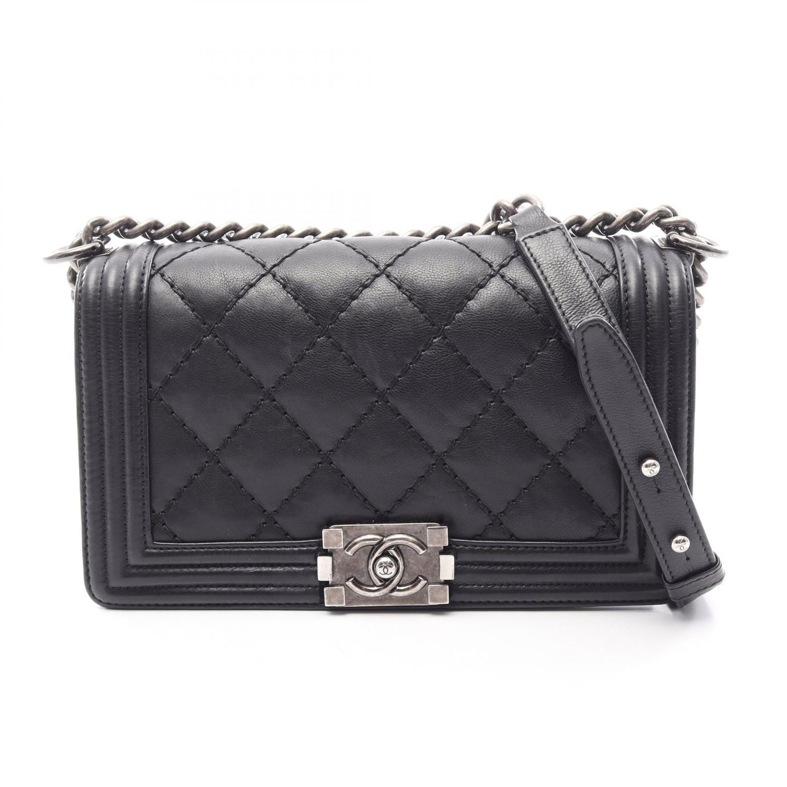 シャネル CHANEL ショルダーバッグ ボーイシャネル A67086 ブラック ラムスキン（羊革） ボーイシャネル ワイルドステッチ チェーンショルダー レディース Used B