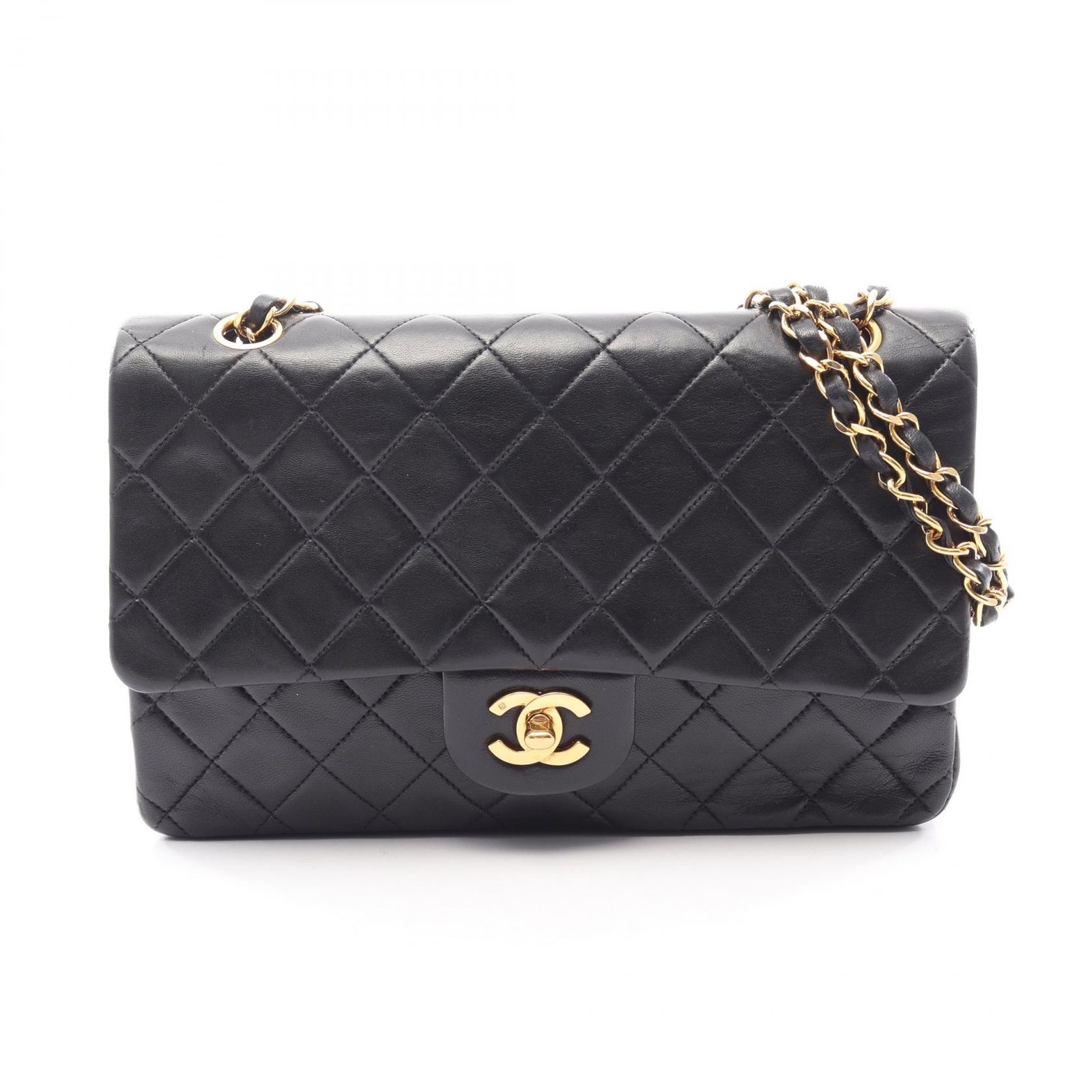 シャネル CHANEL ショルダーバッグ マトラッセ Wフラップ ブラック ラムスキン（羊革） マトラッセ ダブルフラップ チェーンショルダー レディース Used B