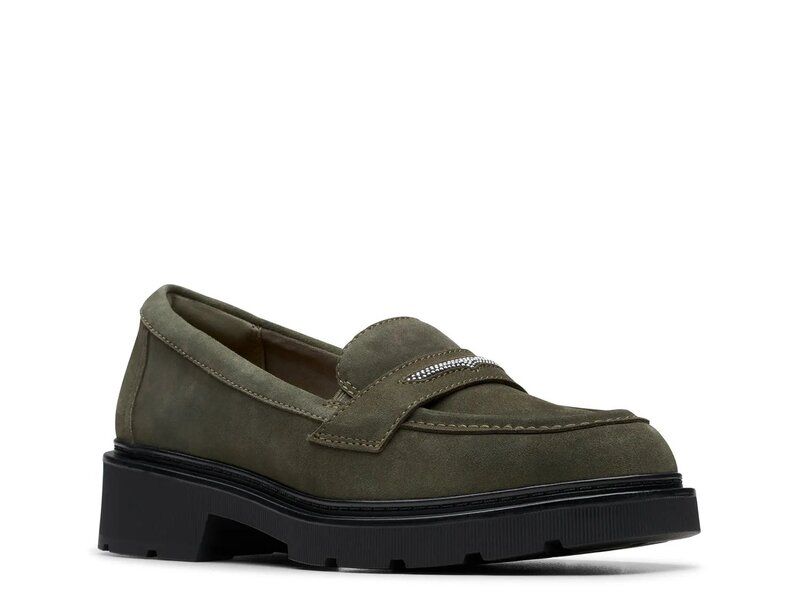 クラークス レディース シューズ スリッポン・ローファー Clarks Lauryl Step Loafer Olive Green Suede グリーン