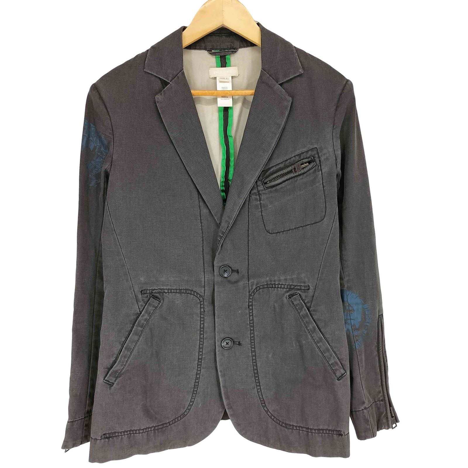 ディーゼル DIESEL ダック地 袖ロゴプリント 2Bテーラードジャケット メンズ S