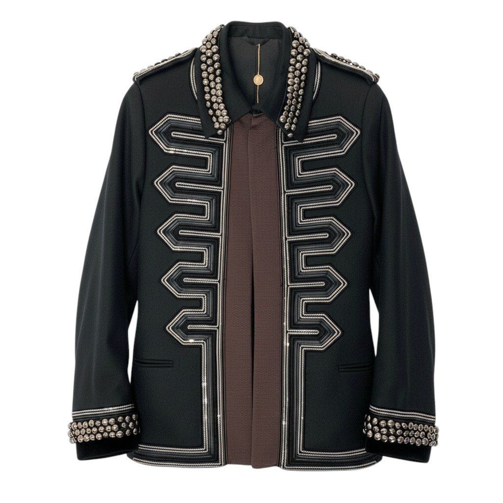 81e27【デッドストック】GUCCI グッチ 2008AW ランウェイ着 スタッズ チェーン装飾 ナポレオンジャケット サイズ44 フリーダ ジャンニーニ期 フォールコレクション ミリタリー フサールジャケット Archive k02i