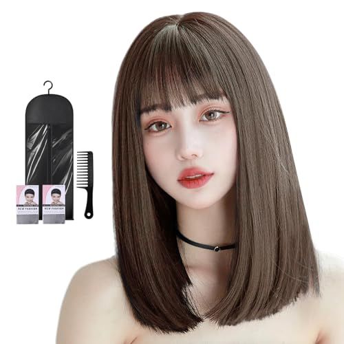 ウィッグ セミロング フルウィッグ ミディアム ナチュラル wig ストレート かつら レディース ぱっつん前髪 日常 耐熱 (樺茶色)″mn c4e22fce