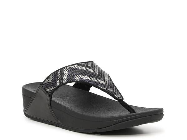フィットフロップ レディース シューズ サンダル スパンコール FitFlop Lulu Sequin Wedge Sandal Black ブラック