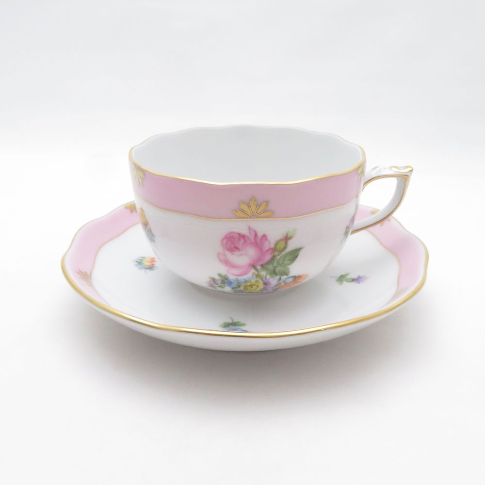 美品 Herend ヘレンド サクスブーケ ピンク ティーカップ＆ソーサー 薔薇 バラ SM5326J2