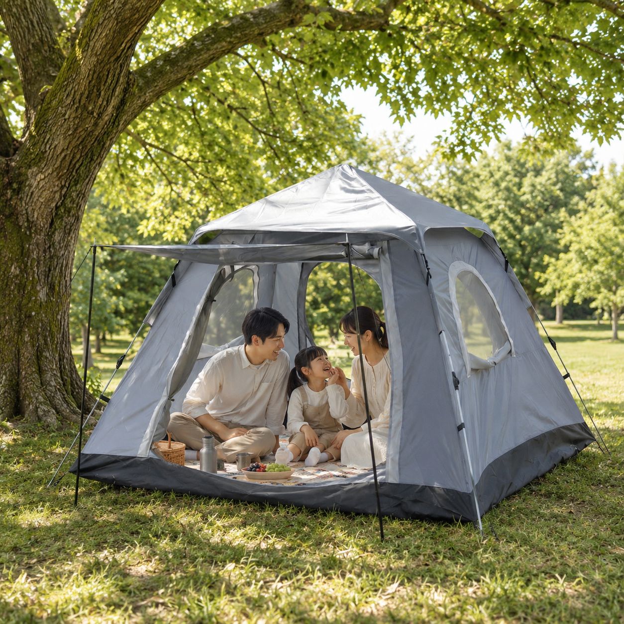 完全遮光×10秒設营】 ワンタッチテント 4人用 210-230cm ドーム型 【UVカット/高耐水】 軽量 簡易 フィルム テント ファミリー キャンプ 公園 運動会 コンパクト