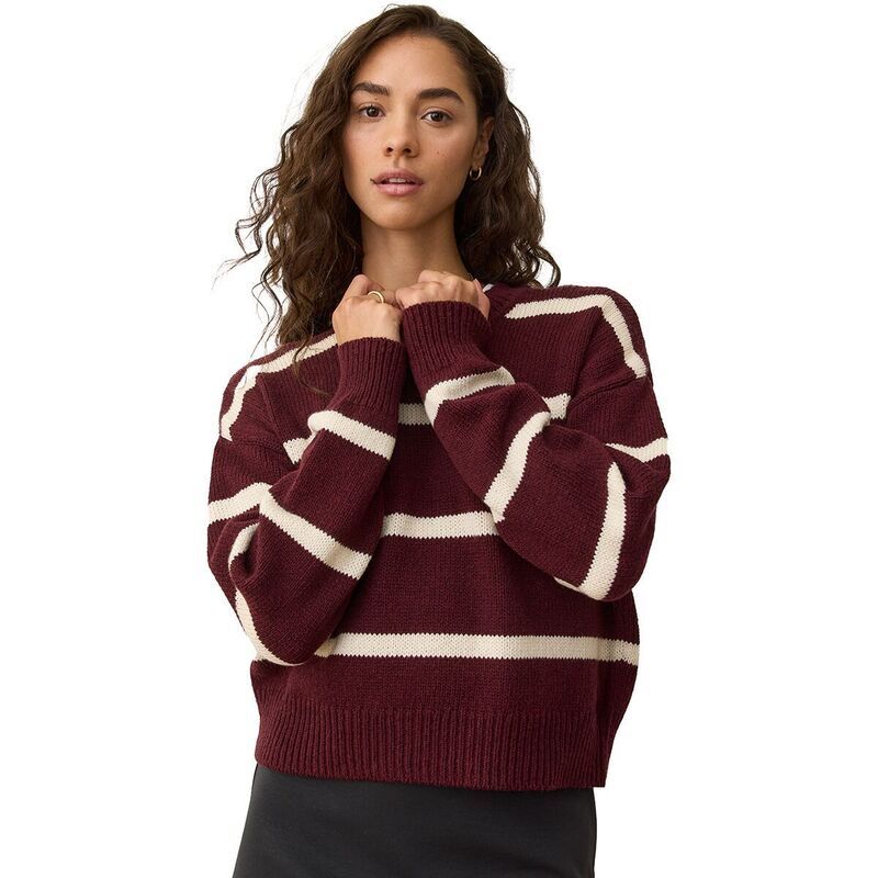 マリーン レイヤー レディース アウター ニット・セーター クルーネック Marine Layer Mirage Stripe Eco Crewneck Womens WineCream Stripe クリーム