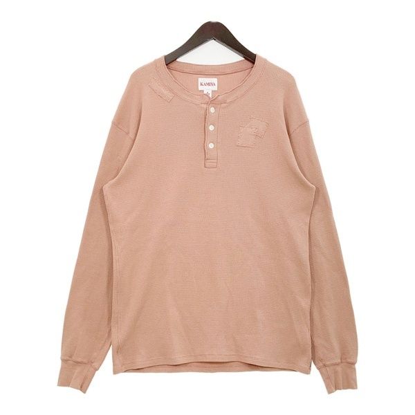 KAMIYA カミヤ ワッフルニットヘンリー長袖Tシャツ カットソー BORO 日本製 G15LT091 メンズ Mサイズ ベージュ トップス DM19118■