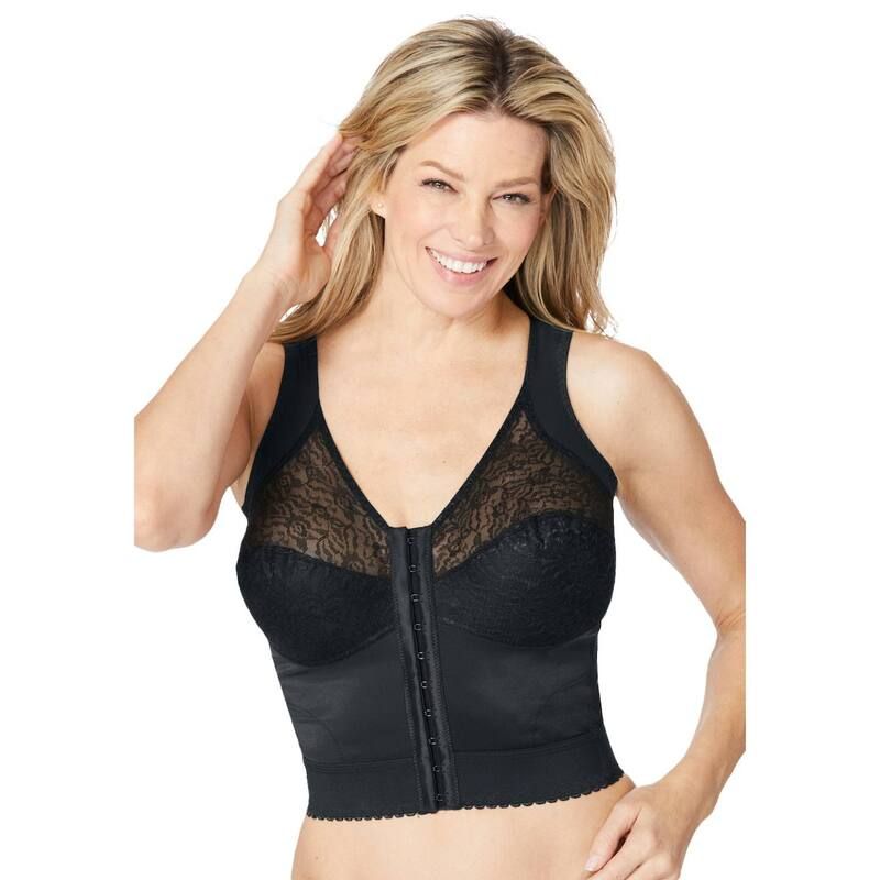 コンフォート チョイス レディース アンダーウェア ブラジャー プラスサイズ Comfort Choice Womens Plusize Frontclose Longline Wireless Posture Bra Black ブラック