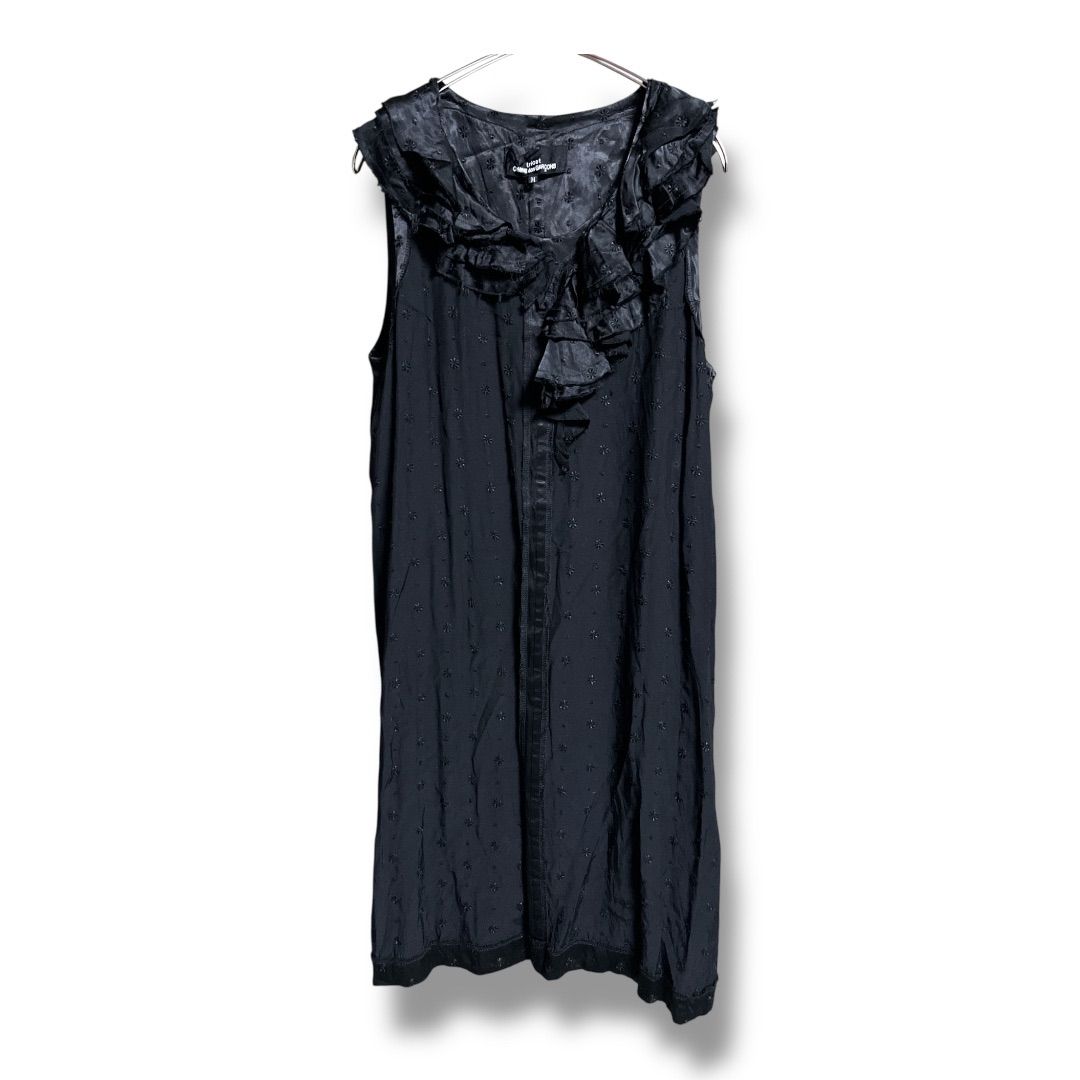 tricot COMME des GARCONS エンブロイダリー インサイドアウト フリルレーヨン ノースリーブワンピース 小花柄刺繍 TH-A002 AD-2002 レディース サイズM ブラック ゴーゴー古着久喜倉庫店 23 No.K2063Y