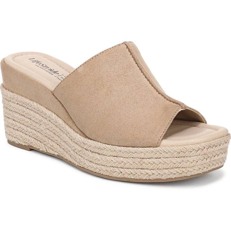 ライフストライド レディース シューズ サンダル LifeStride Haute Womens Wedge SlipOn Espadrille Sandals Beige ベージュ
