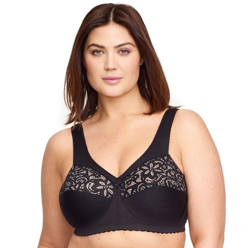 グラマライズ レディース アンダーウェア ブラジャー コットン Glamorise MagicLift Cotton Blend Wirelessupport Bra 1001 Black ブラック