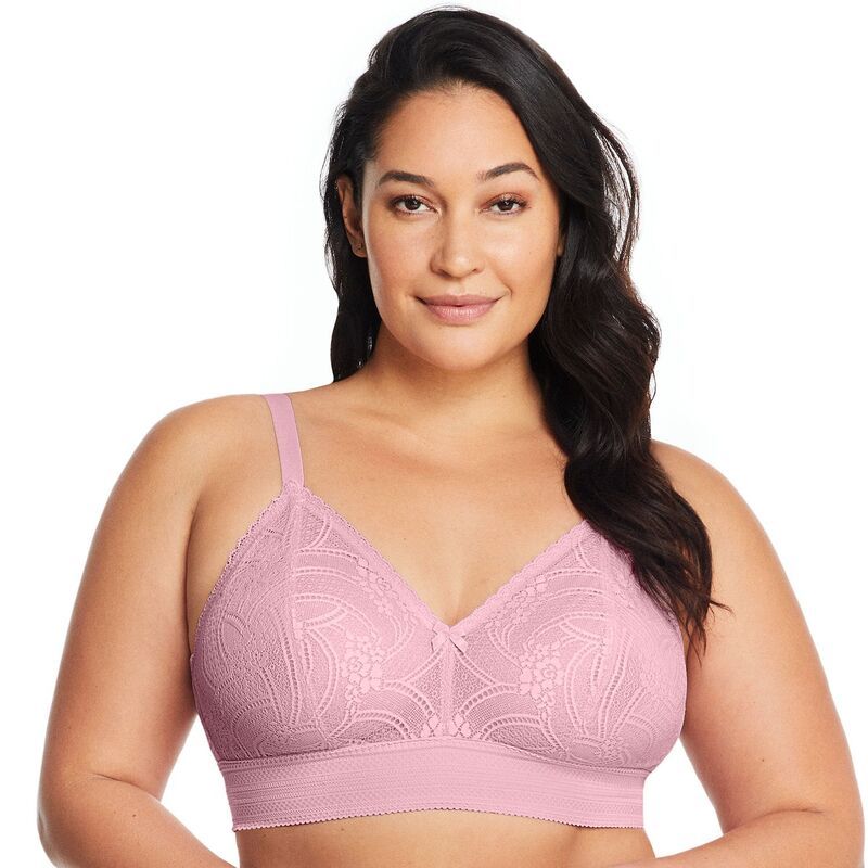 グラマライズ レディース アンダーウェア ブラジャー プラスサイズ レース Plusize Glamorise Full Figure Gramercy Luxe Lace Wireless Bralette 7012 Mauve