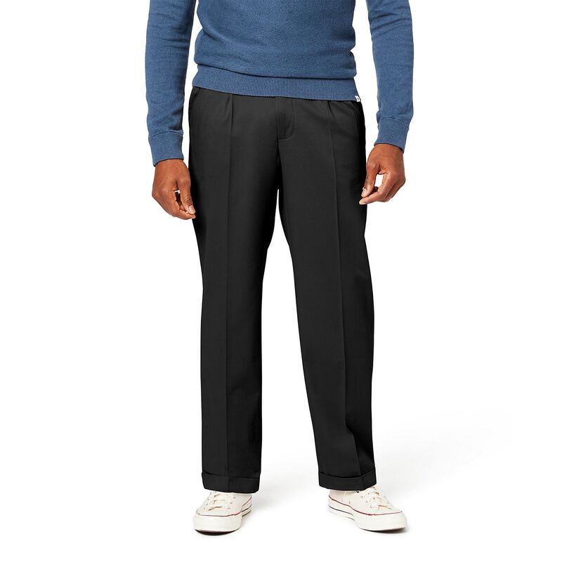 ドッカーズ メンズ ボトムス カジュアルパンツ リラックスフィット プリーツ Mens Dockers Relaxed Fit Comfort Stretch Pleated Cuffed Khaki Pants Black Metal ブラック