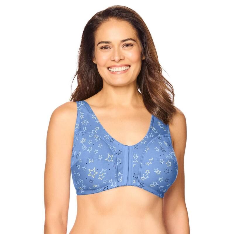 コンフォート チョイス レディース アンダーウェア ブラジャー プラスサイズ コットン Comfort Choice Womens Plusize Cotton FrontClose Wireless Bra French Blue Stars ブルー