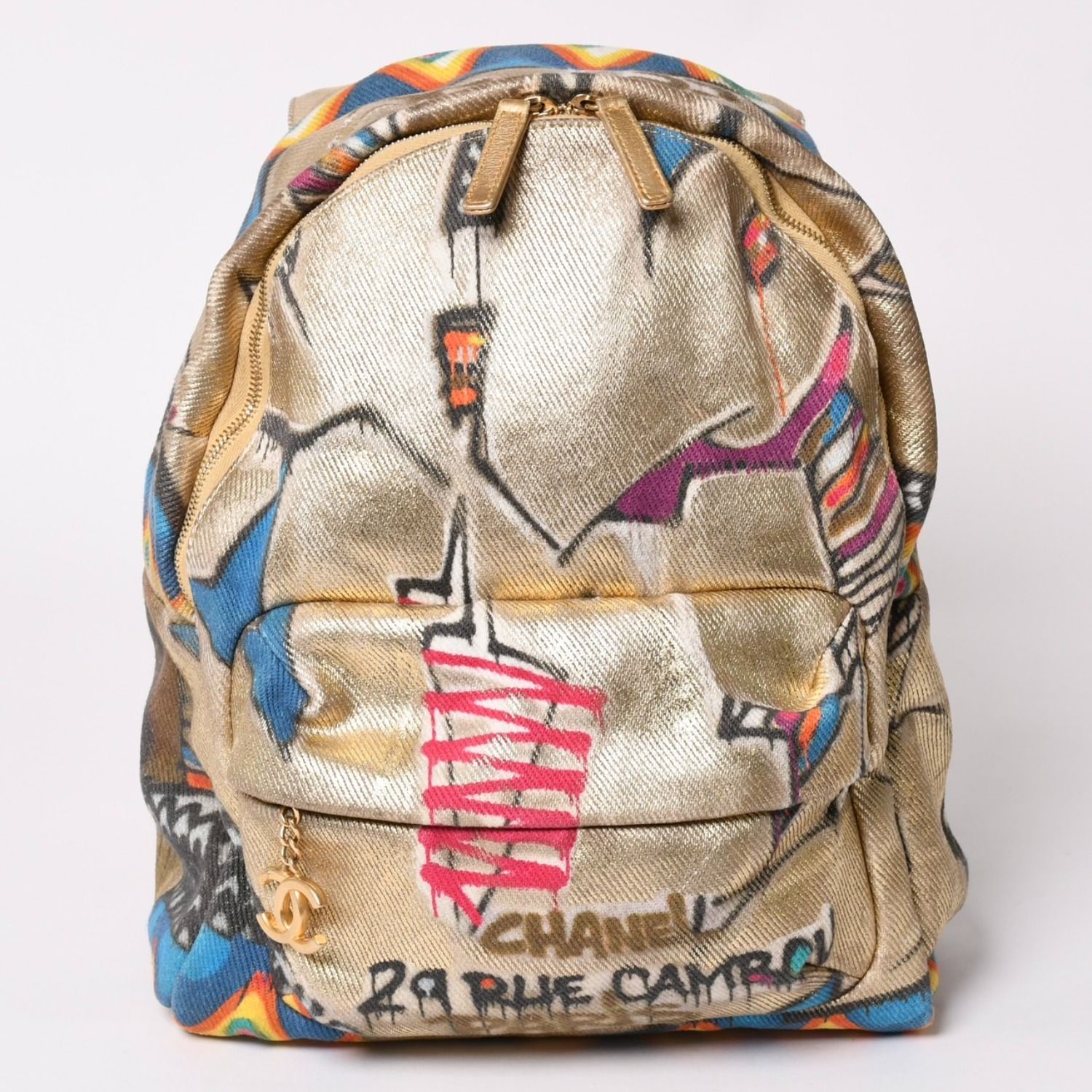 極美品 CHANEL シャネル グラフィティ リュック バックパック 28番台 ココマーク メディエダールコレクション エジプト AS0867 ゴールド 中古 4a002745