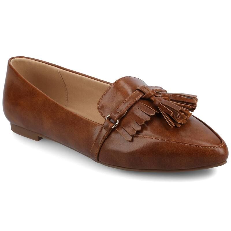 ジャーニー レディース シューズ サンダル ローファー Journee Jannah Womens Pointed Toe Tasseloafer Flats In Regular Wide Width Cognac