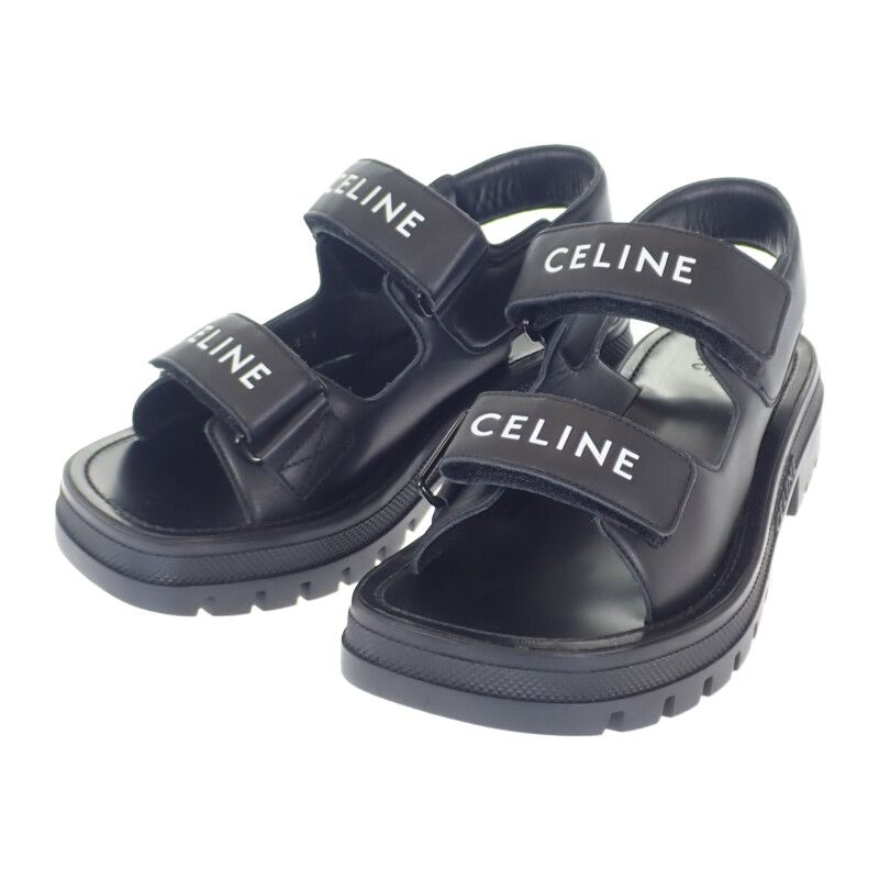 セリーヌ CELINE LEO ベルクロストラップ サンダル 345663338C.38NO 厚底 カーフスキン ブラック 39 約25.0cm レジャー タウンシューズ 夏靴 カジュアル 未使用 レディース【中古】【Sランク】