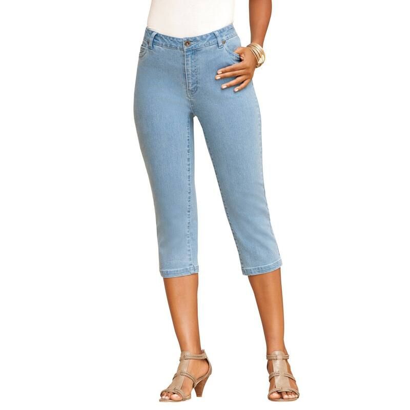 ロアマンズ レディース ボトムス カジュアルパンツ プラスサイズ プチ デニム キャップ Roamans Womens Plusize Petite Denim 247 Iconicapri Jean Light Stonewash デニム