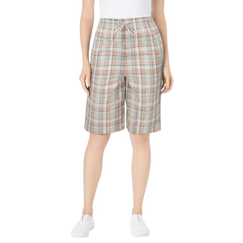 ウーマン ウィズイン レディース ボトムス ハーフパンツ・ショーツ プラスサイズ Woman Within Womens Plusize Seersucker Short New Khaki Plaid カーキ