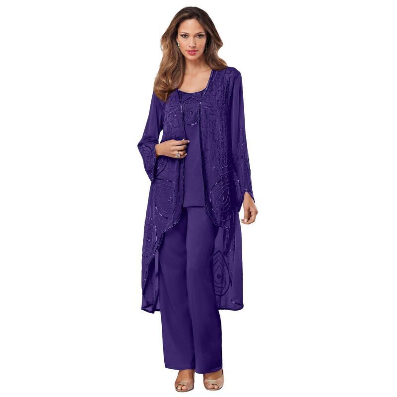 ロアマンズ レディース トップス ワンピース ジョーゼット プラスサイズ Roamans Womens Plusize Beaded Georgette 3Piece Pant Set Formal Wear Midnight Violet バイオレット