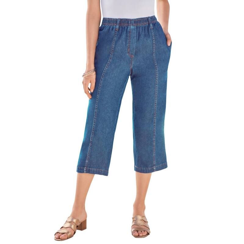 ロアマンズ レディース ボトムス カジュアルパンツ プラスサイズ コットン キャップ Roamans Womens Plusize Complete Cotton StraightLeg Capri Medium Wash