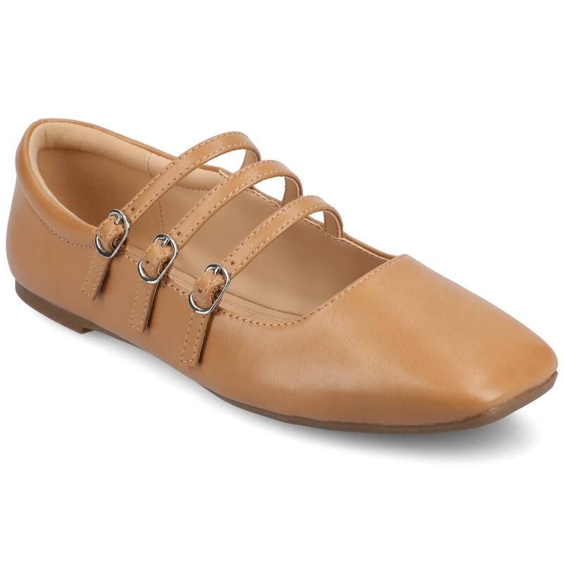 ジュルネ コレクション レディース シューズ サンダル Journee Collection Darlin Womens Tru Comfort Foamulti Strap Square Toe Flats Tan タン