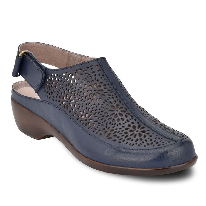 イージースピリット レディース シューズ サンダル レザー Easy Spirit Dawn Womens Perforated Leather Slingback Mules Navy ネイビー