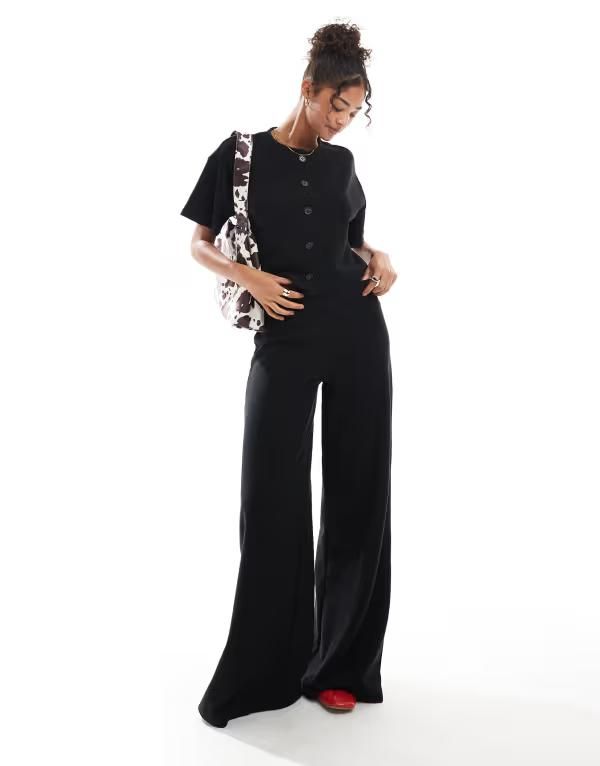 ミスセルフフリッジ レディース ボトムス カジュアルパンツ ワイドレッグ Misselfridge soft rib wide leg pants Black ブラック