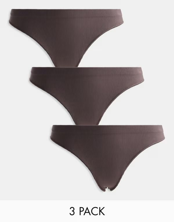 オンリー レディース アンダーウェア ブリーフパンツ リブ ONLY 3pack ribbed seamless thongseal brown ブラウン