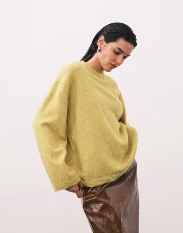 エイソス レディース アウター ニット・セーター クルーネック ASOS DESIGN longline crew neck sweater in lime green ライム