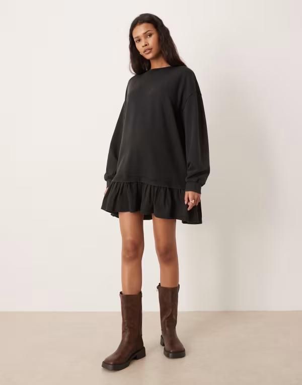 エイソス レディース トップス ワンピース ミニ ASOS DESIGN sweats dress with woven hemini dress in charcoal チャコール