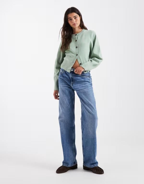 エイソス レディース アウター カーディガン クルーネック ASOS DESIGN crew neck cardigan with raglan sleeve detail in mint Green グリーン