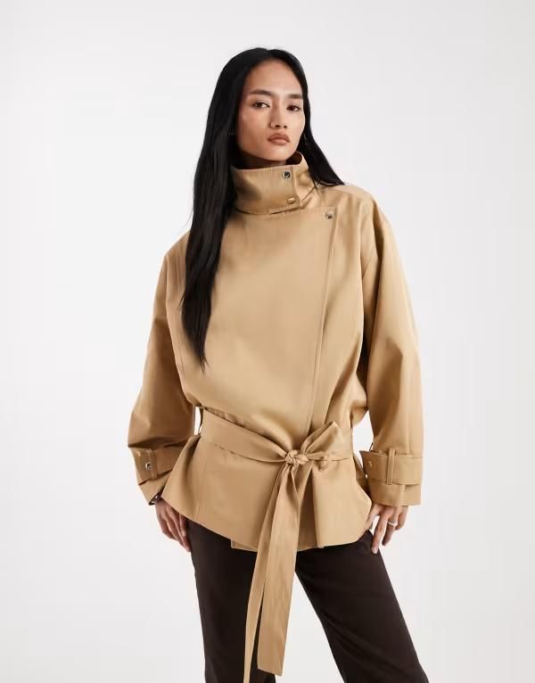 エイソス レディース アウター ジャケット・ブルゾン スタンドネック ASOS DESIGN funnel neck dropped waist jacket BEIGE ベージュ