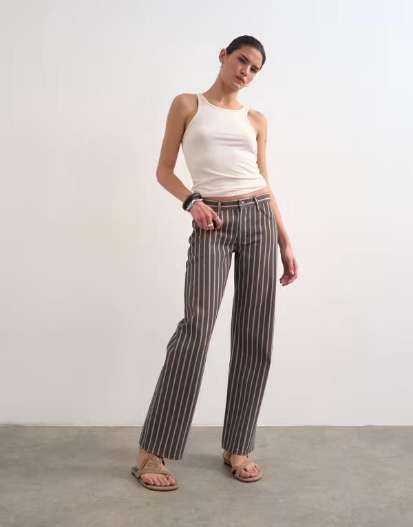 トップショップ レディース ボトムス デニムパンツ ストレート ローライズ ジーンズ Topshop Ember low rise straight leg jeans in chocolate stripe ストライプ 17,836円