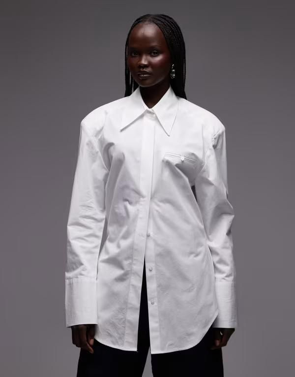 エイソス レディース トップス Tシャツ ASOS DESIGN tie back shirt with shoulder pads White ホワイト