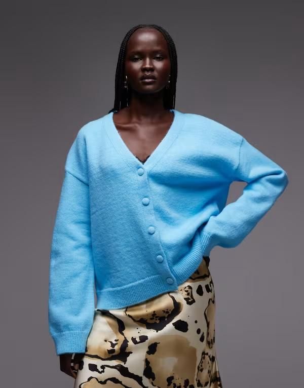 エイソス レディース アウター カーディガン Vネック ニット ASOS DESIGN oversized knit vneck cardigan in bright BLUE ブルー