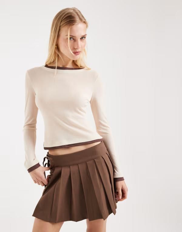 エイソス レディース トップス Tシャツ ASOS DESIGN double layer long sleeve top in chocolate and stone Multi マルチカラー