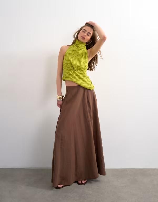 トップショップ レディース ボトムスカート マキシ Topshop full circle cupro maxi skirt in chocolate チョコレート
