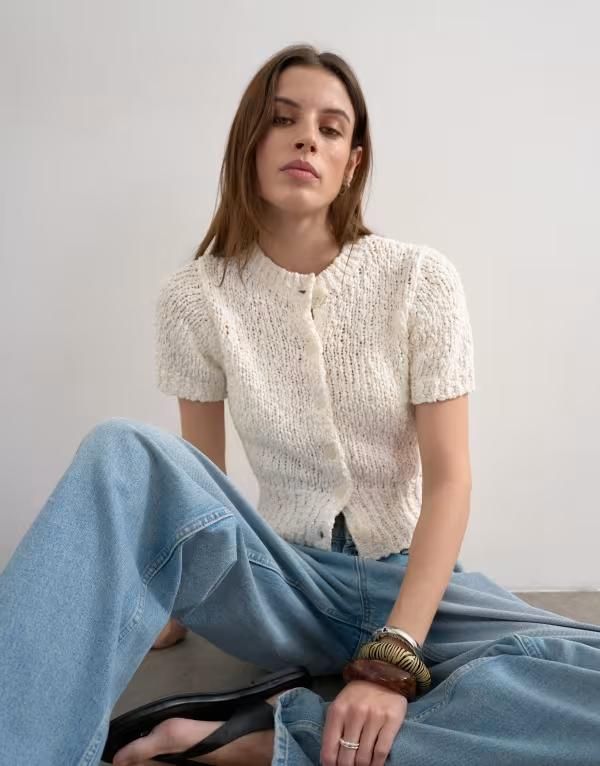 トップショップ レディース アウター カーディガン ニット Topshop textured knit short sleeve cardigan IVORY アイボリー