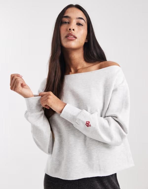 コットンオン レディース アウター ニット・セーター フリース Cotton off the shoulder fleece sweater in light gray heather Light Gray Marle グレー