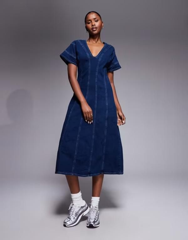 リバーアイランド レディース トップス ワンピース デニム River Island seam detailing dress in dark denim DARK デニム