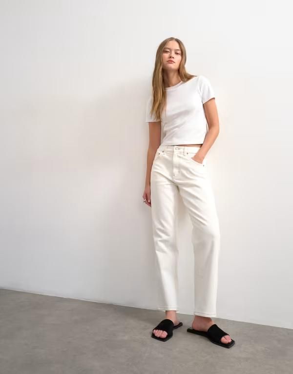 トップショップ レディース ボトムス デニムパンツ ストレート ジーンズ Topshop Orson mid rise comfort straight leg jeans in bone