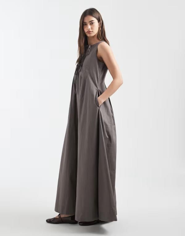 デイジーストリート レディース トップス ワンピース マキシ Daisy Street pintuck detailing maxi dress with fronties Gray グレー