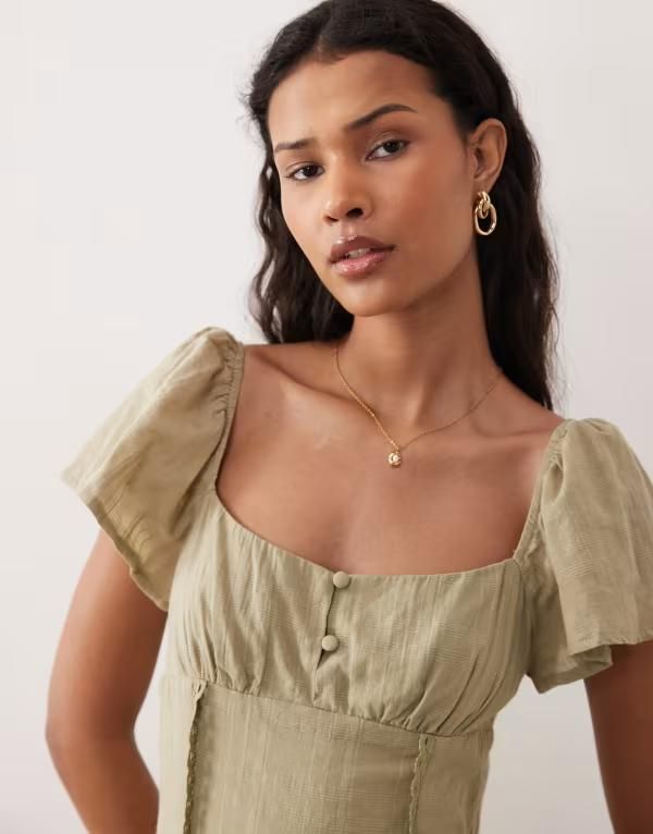 キスザスカイ レディース トップス ワンピース ミニ Kiss The Sky Eden texturedropped waist mini dress in sage GREEN グリーン