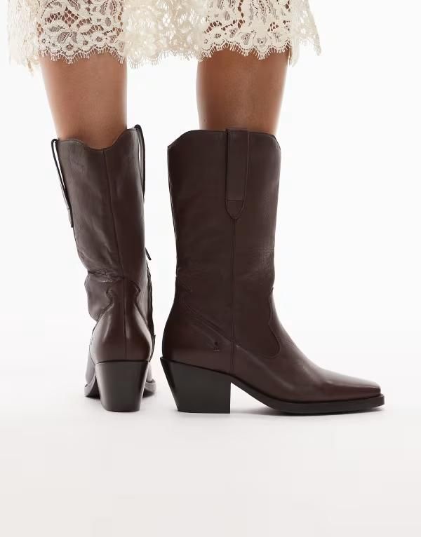 ブロンクス レディース シューズ ブーツ・レインブーツ レザー Bronx Cassidy refined leather cowboy boots in coffee bean Coffee bean コーヒー